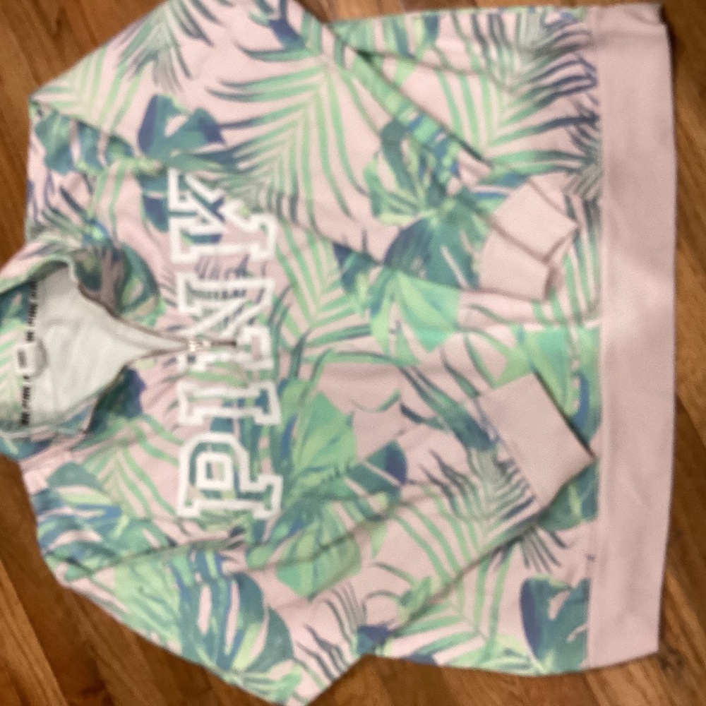 Victoria’s Secret VS Love Pink 86 Palm Tree Half Zip Sweatshirt size Large